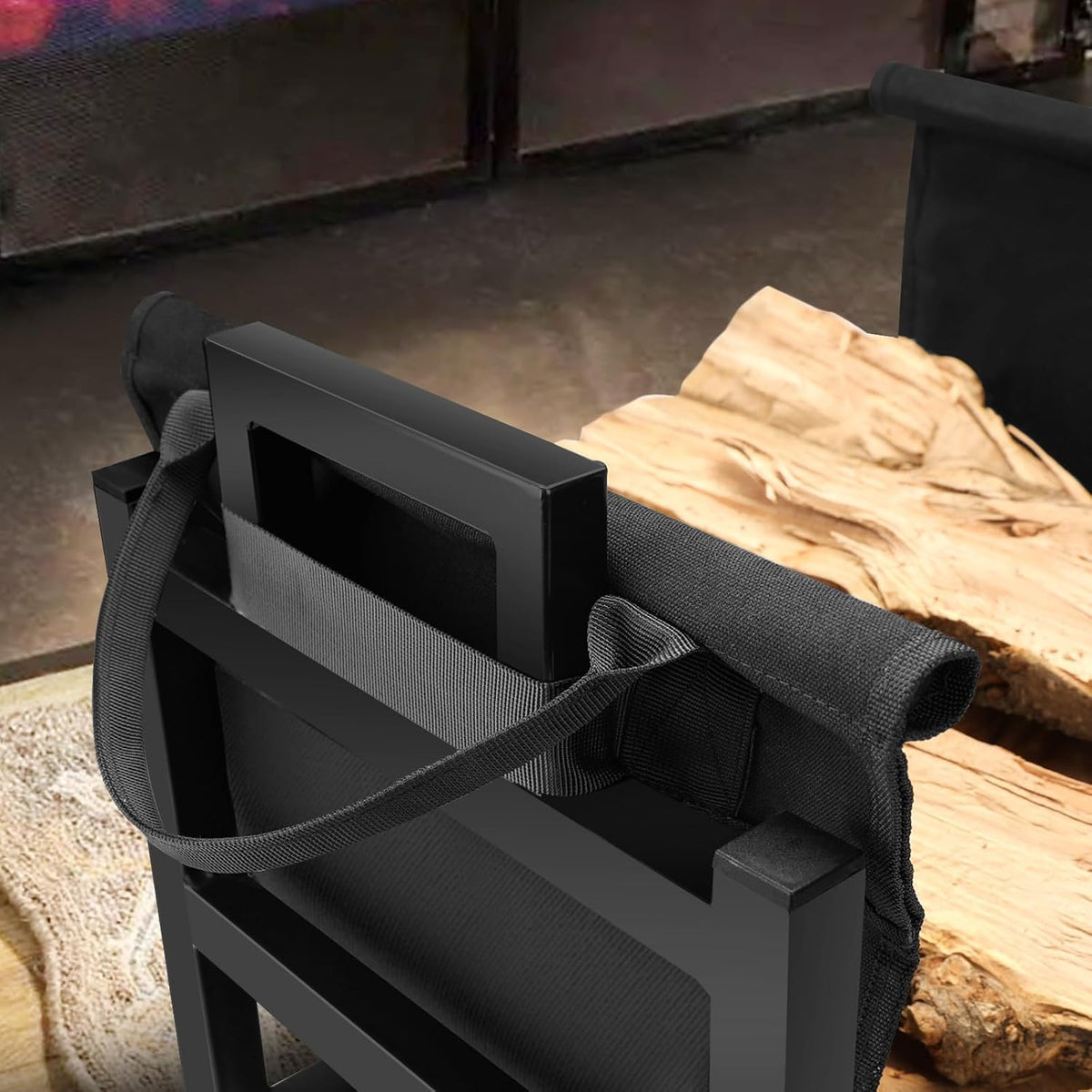 Firewood Rack Log Holder Indoor with Wood Carrier, Powder-Coated Steel Made, Up-Loaded to 110Lb, 18Inch(L) X 13Inch(W) X 17Inch(H)