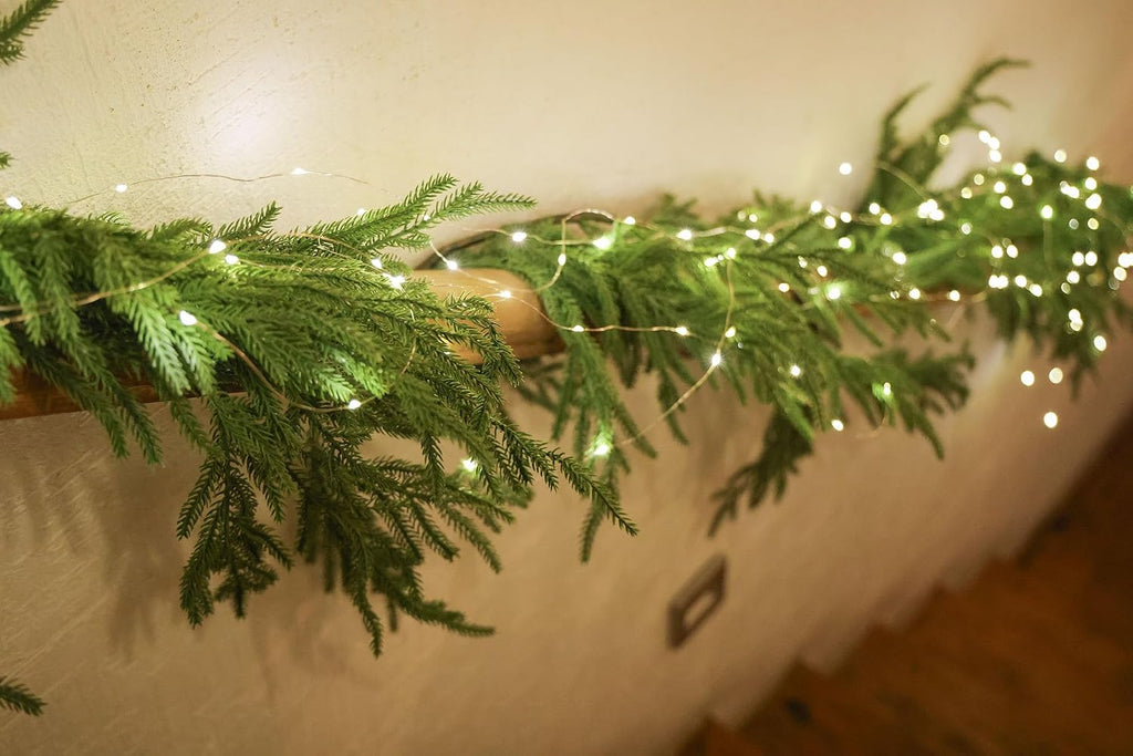 Christmas Garland with Lights, Real Touch Winter Pine Garland, Green Artificial Greenery Garland for Table, Mantle, Wall, Indoor, Outdoor Christmas Decorations