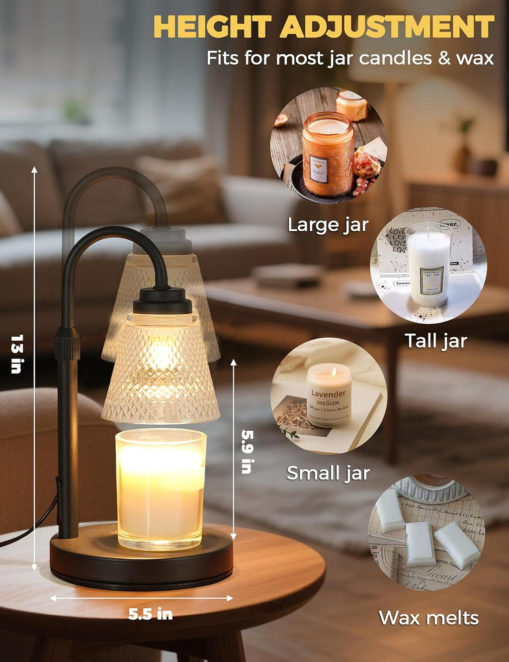 Height adjustable for large, tall and small jars