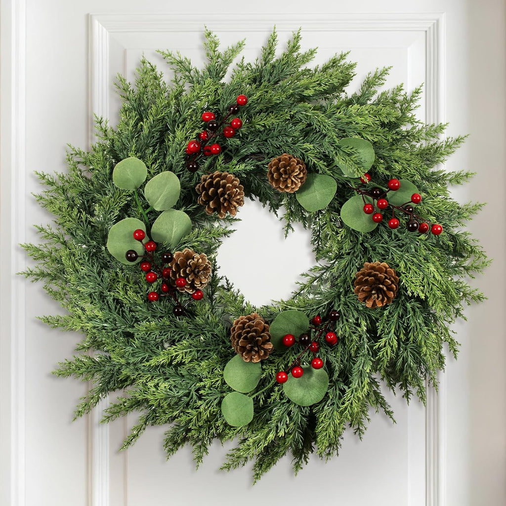 Christmas Decor, 24" Cedar Christmas Wreath with Pinecones