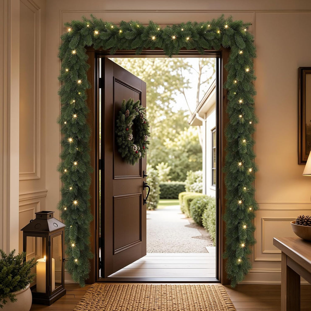 9FT Pre-Lit Christmas Garland, Lighted Norfolk Pine Garland
