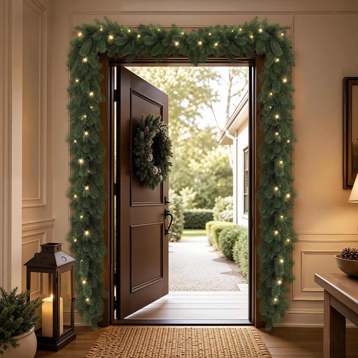 9FT Pre-Lit Christmas Garland, Lighted Norfolk Pine Garland