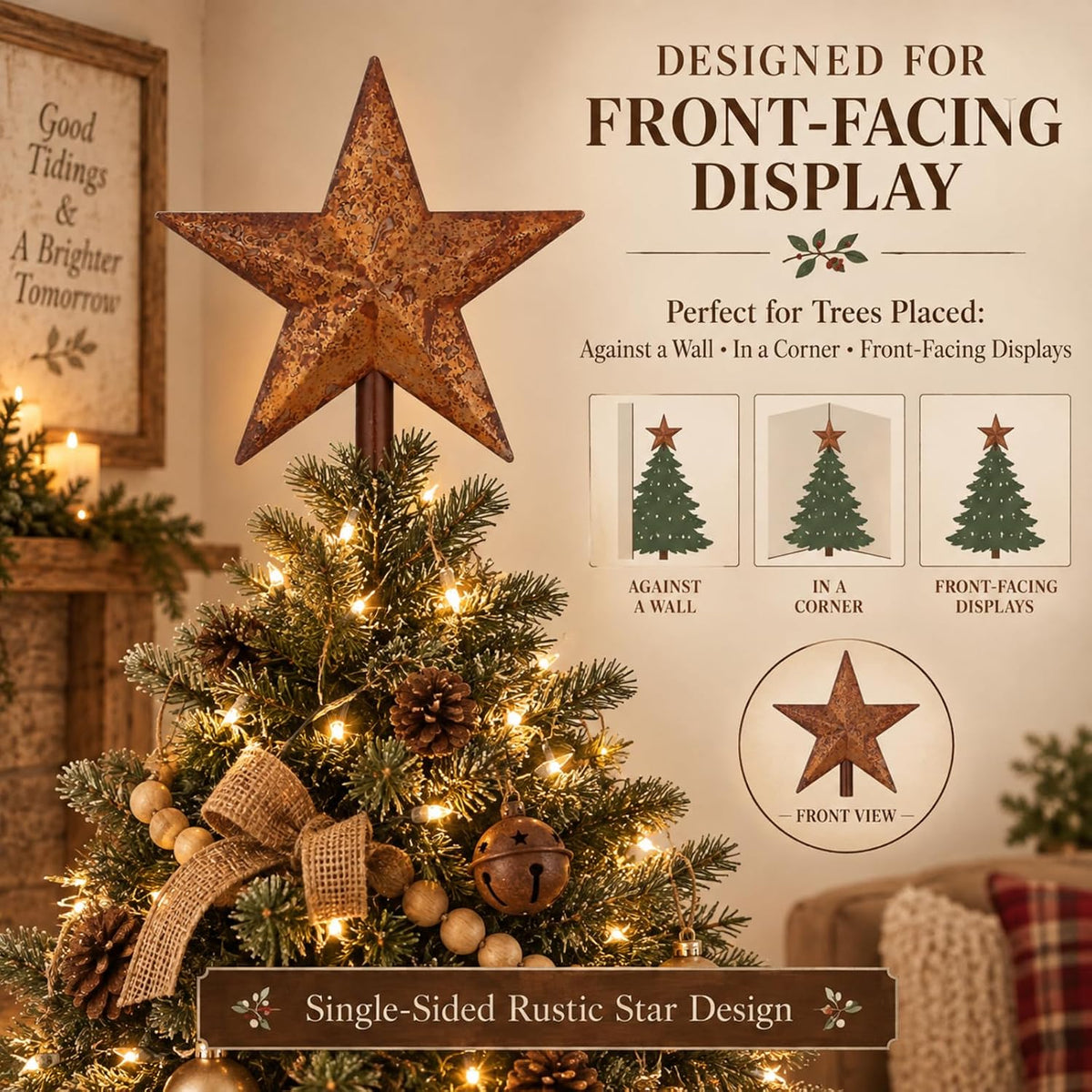9'' Rusty Christmas Star Tree Topper Metal Tree Topper, Classic