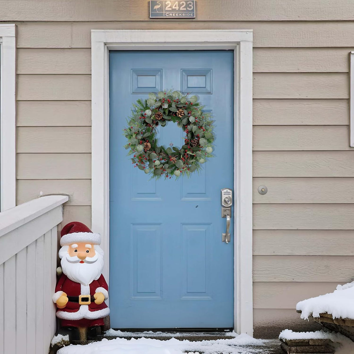 Christmas Wreath 24Inch Christmas Wreaths for Front Door Xmas Red Berry Wreath with Eucalyptus Leaves Pine Cones Red Berries for Wall Window Indoor Outdoor Winter Decorations