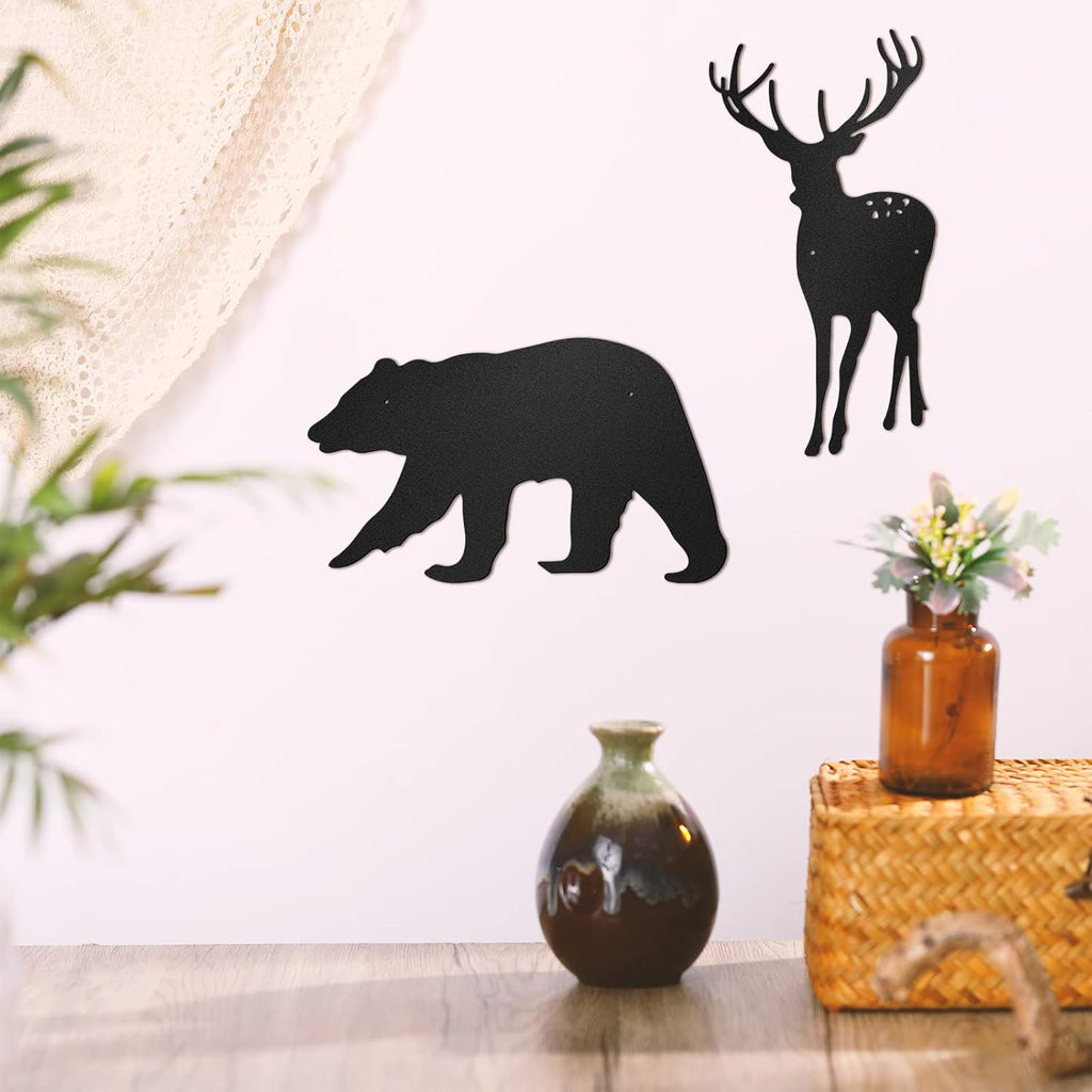 6 Pcs Metal Pine Tree Wall Art, Deer Bear Decor, Black
