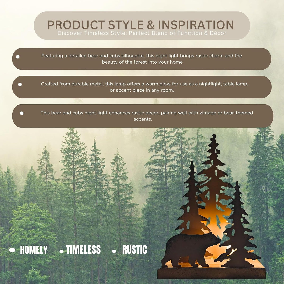 Rustic Metal Bear Silhouette Table Lamp – Forest-Inspired Night Light for Cabin, Lodge, and Woodland Décor