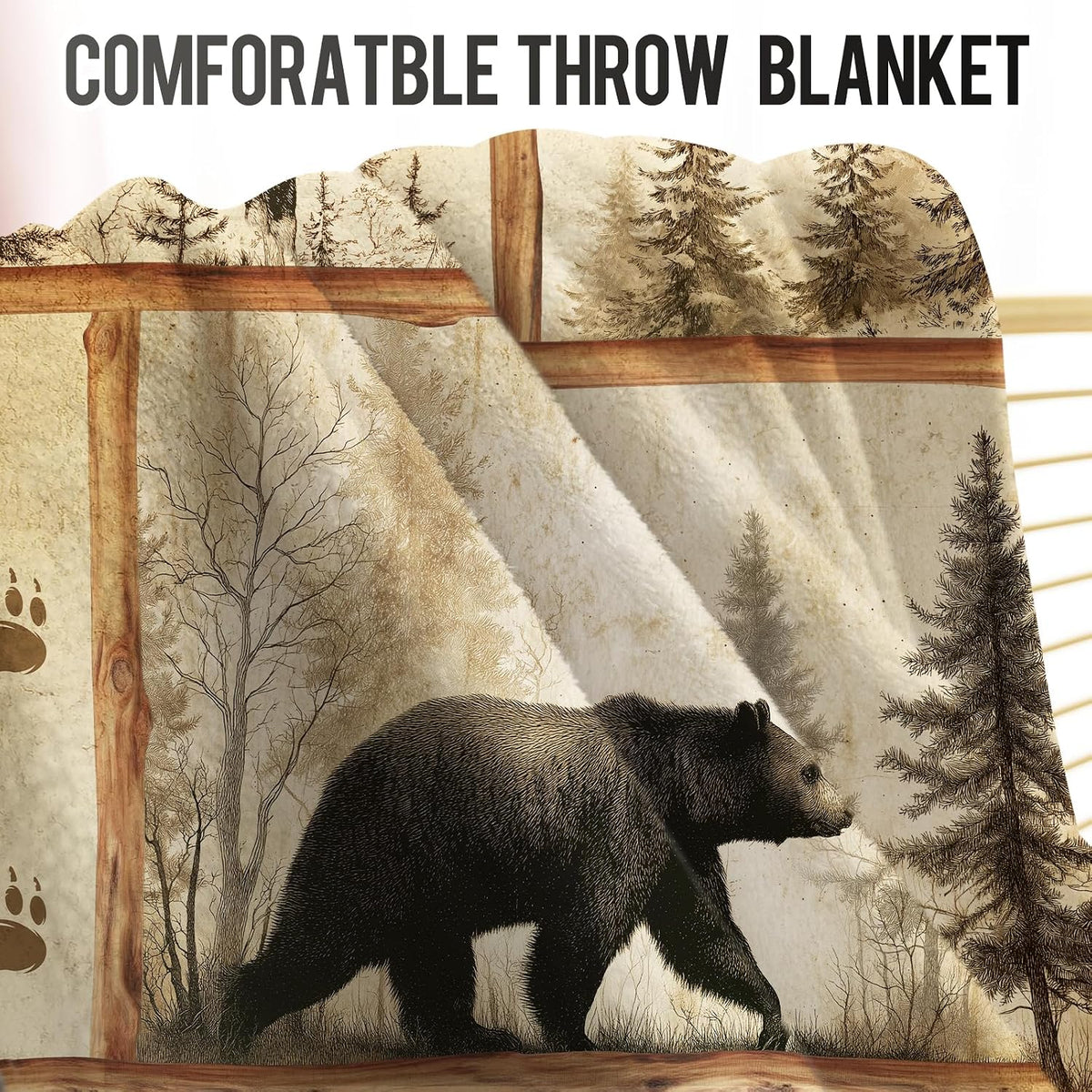 Bear Blanket Rustic Cabin Throw Blankets Gifts for Men Women, 60"X50" Farmhouse Country Bear Moose Forest Wild Animal Vintage Throw Blanket, Hunting Camping Flannel Throws Decor for Couch Bed Bedroom