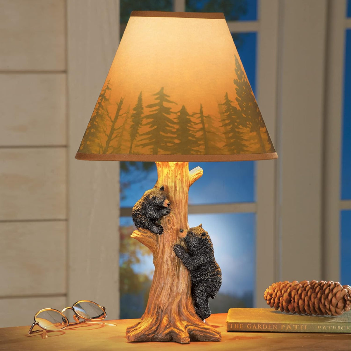 Rustic Climbing Bear Family Northwoods Lamp,14 3/4" H