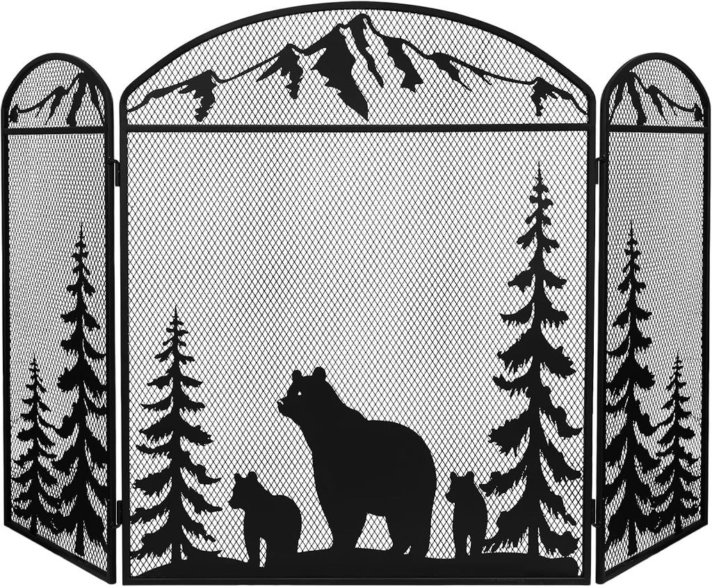 48" X 30" Fireplace Screen, 3 Panel Fire Place Cover for Living Room, Christmas Decoration Gate with Polar Bear for Brick Fireplace, Baby Proof, Pet Safety