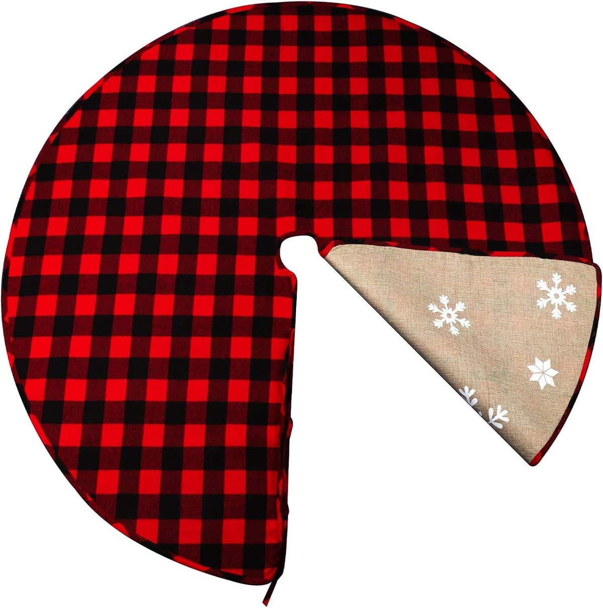 48 Inch Christmas Tree Skirt Red and Black Buffalo Plaid Christmas Tree Skirt, Double Sided Burlap Tree Skirt Snowflake Xmas Tree Skirt for Holiday Rustic Vintage Christmas