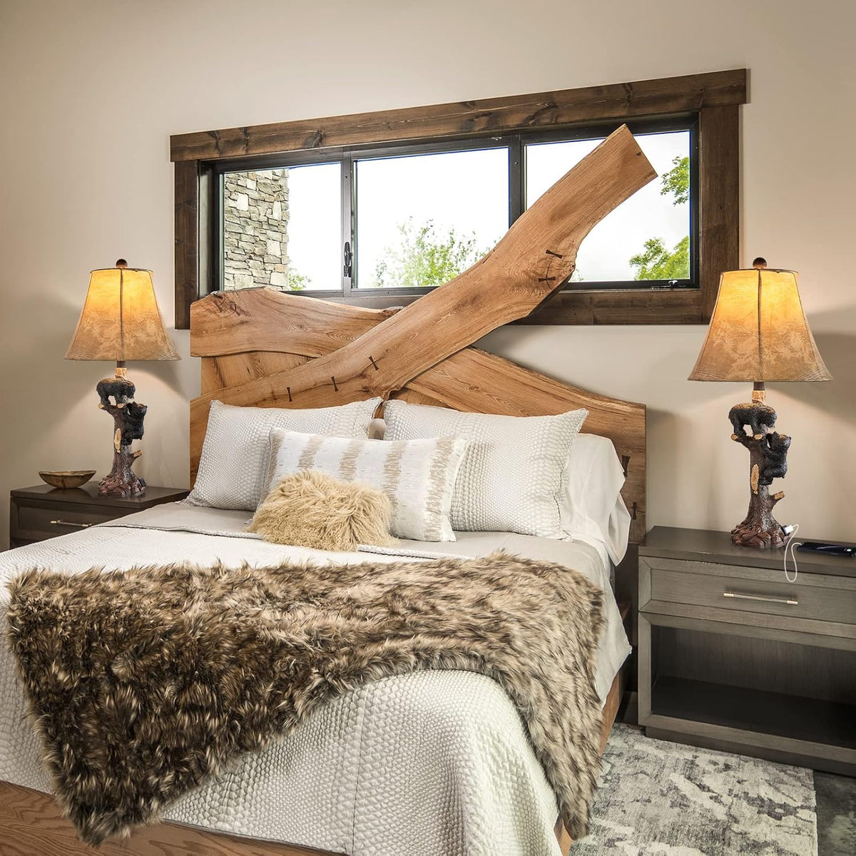 26" Climbing Bears Rustic Western Table Lamp Set of 2