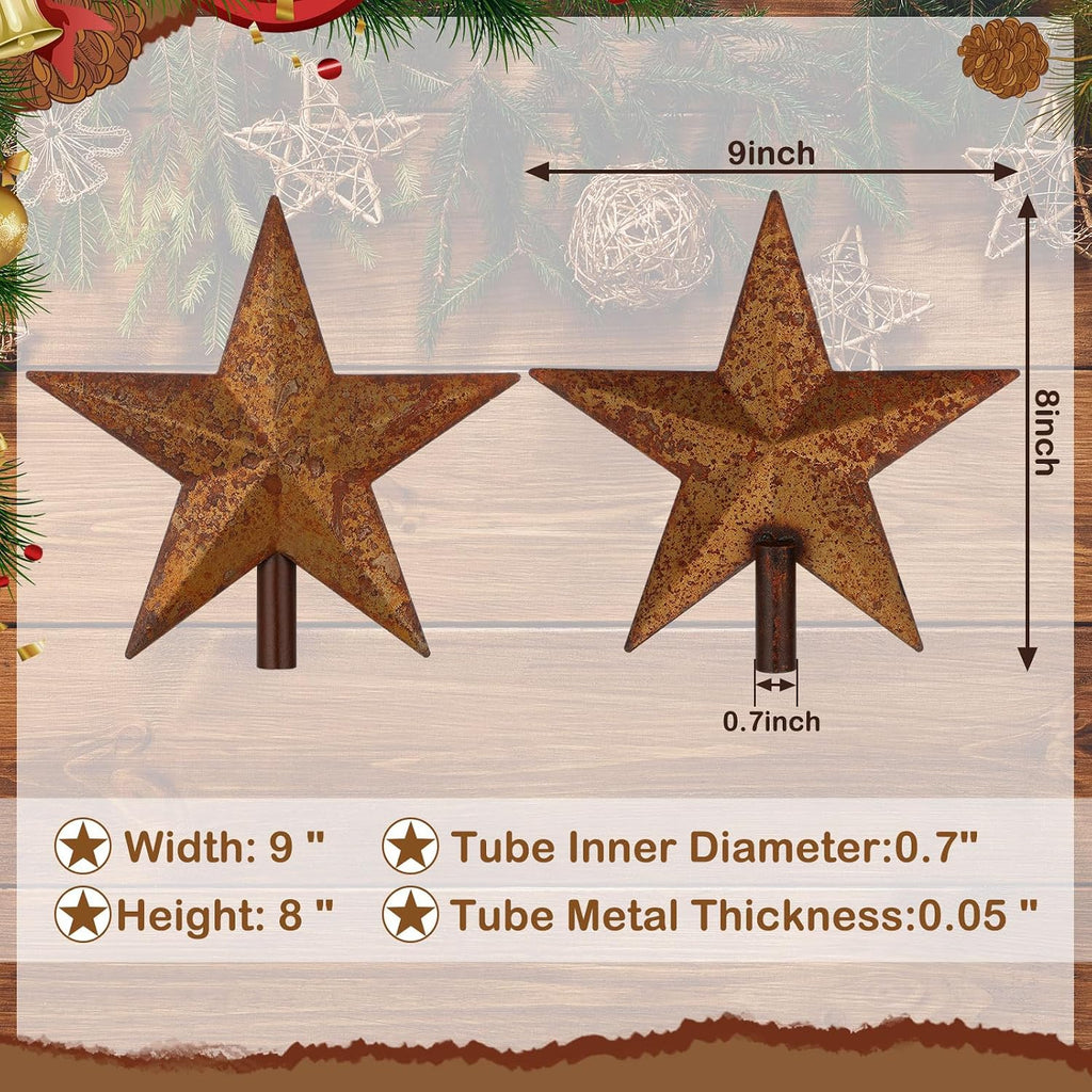 9'' Rusty Christmas Star Tree Topper Metal Tree Topper, Classic