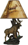 North American Bull Moose Table Lamp with a 12-Inch Diameter Forest Print Shade- Wildlife Decor - Perfect for Living Rooms, Cabins, and Bedrooms - 20 Inches Tall