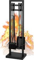 5-Piece Fireplace Tool Set, 30" One-Piece Stand, 10Mm Solid