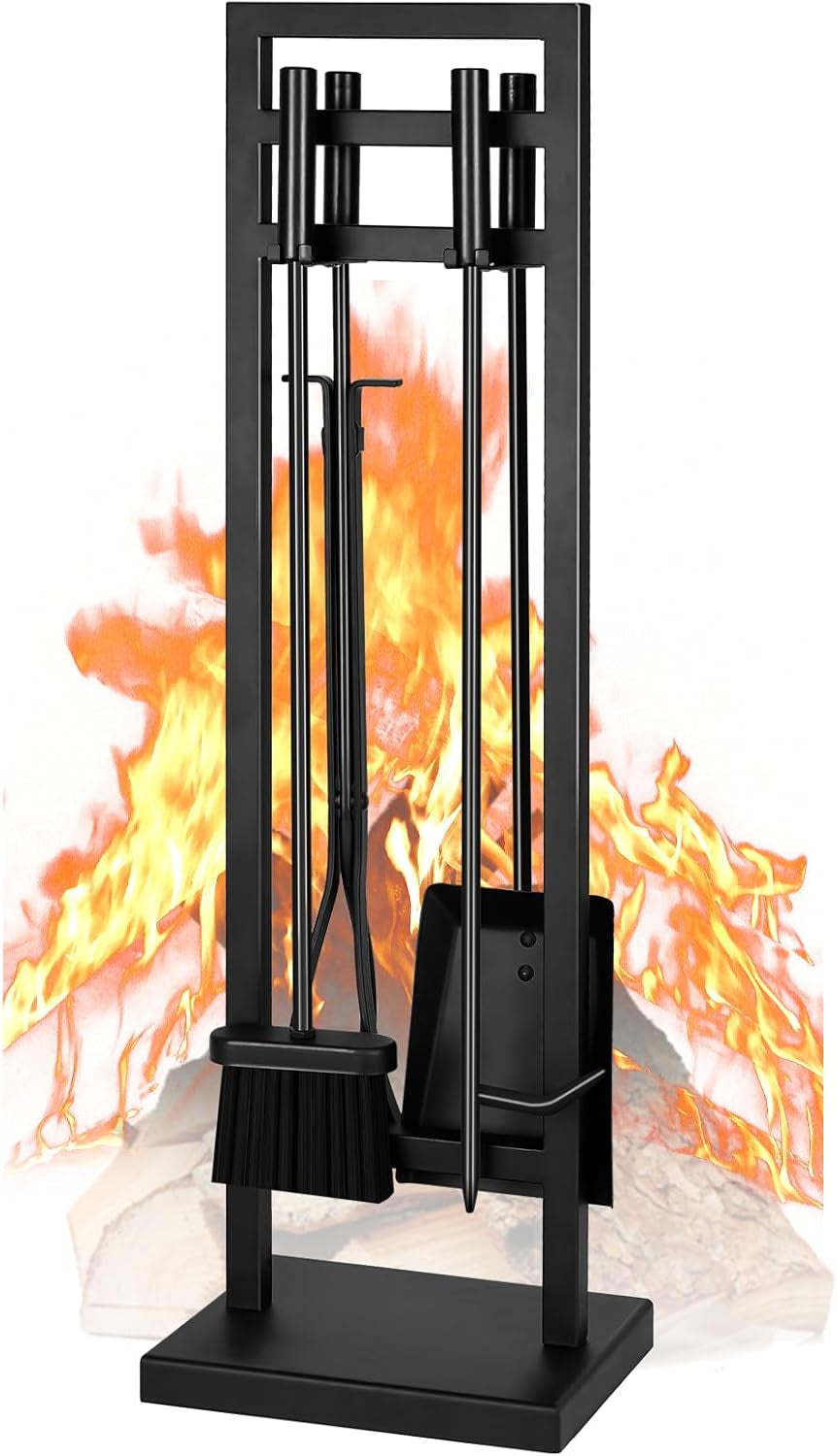 5-Piece Fireplace Tool Set, 30" One-Piece Stand, 10Mm Solid