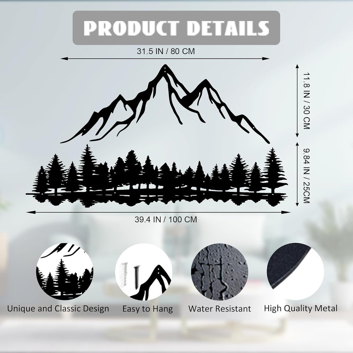 Metal Mountain Scene Wall Decor, Forest Line Drawing Art Sculpture