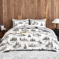 - Rustic Quilt Set, Cabin Forest Woodland Camping Theme with Lodge Mountain Print, Reversible Lightweight Bedspread Coverlet, 3 Pieces, Grey White, Queen/Full Size