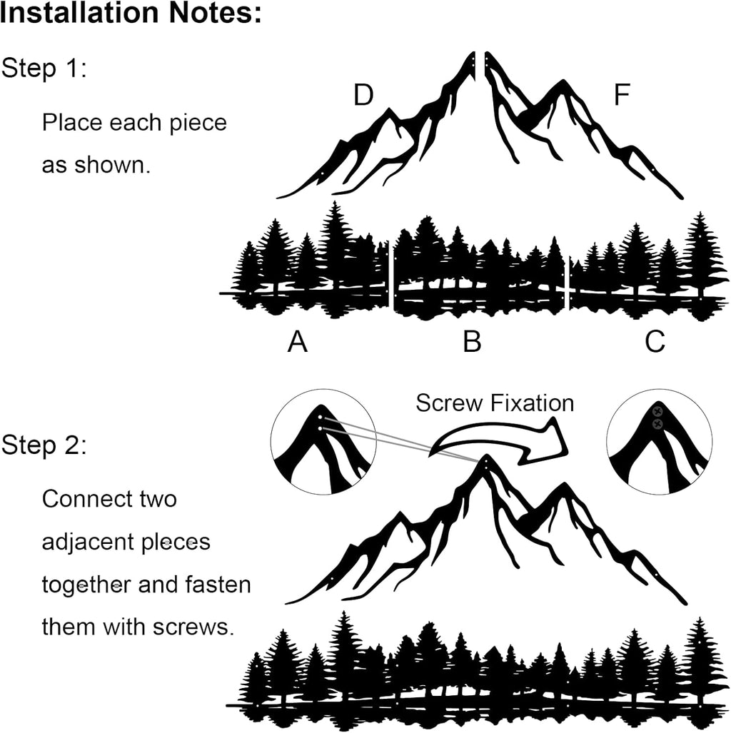 Metal Mountain Scene Wall Decor, Forest Line Drawing Art Sculpture
