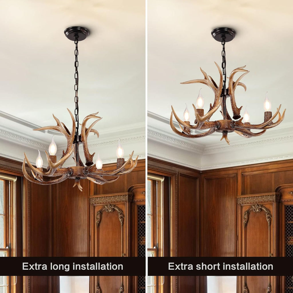 4-Light Brown Antler Chandelier Rustic Farmhouse Light Fixture