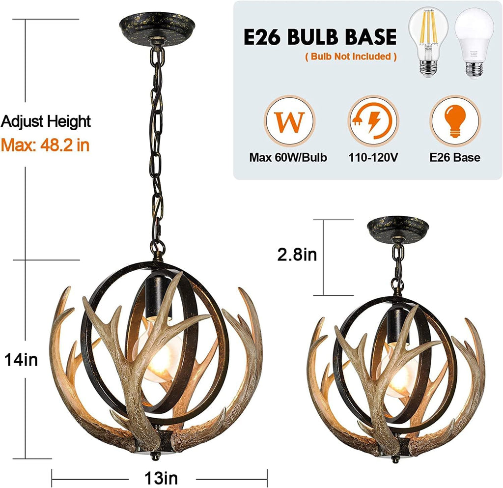 Rustic Antler Chandelier with Resin 4 Antlers for Dining Room