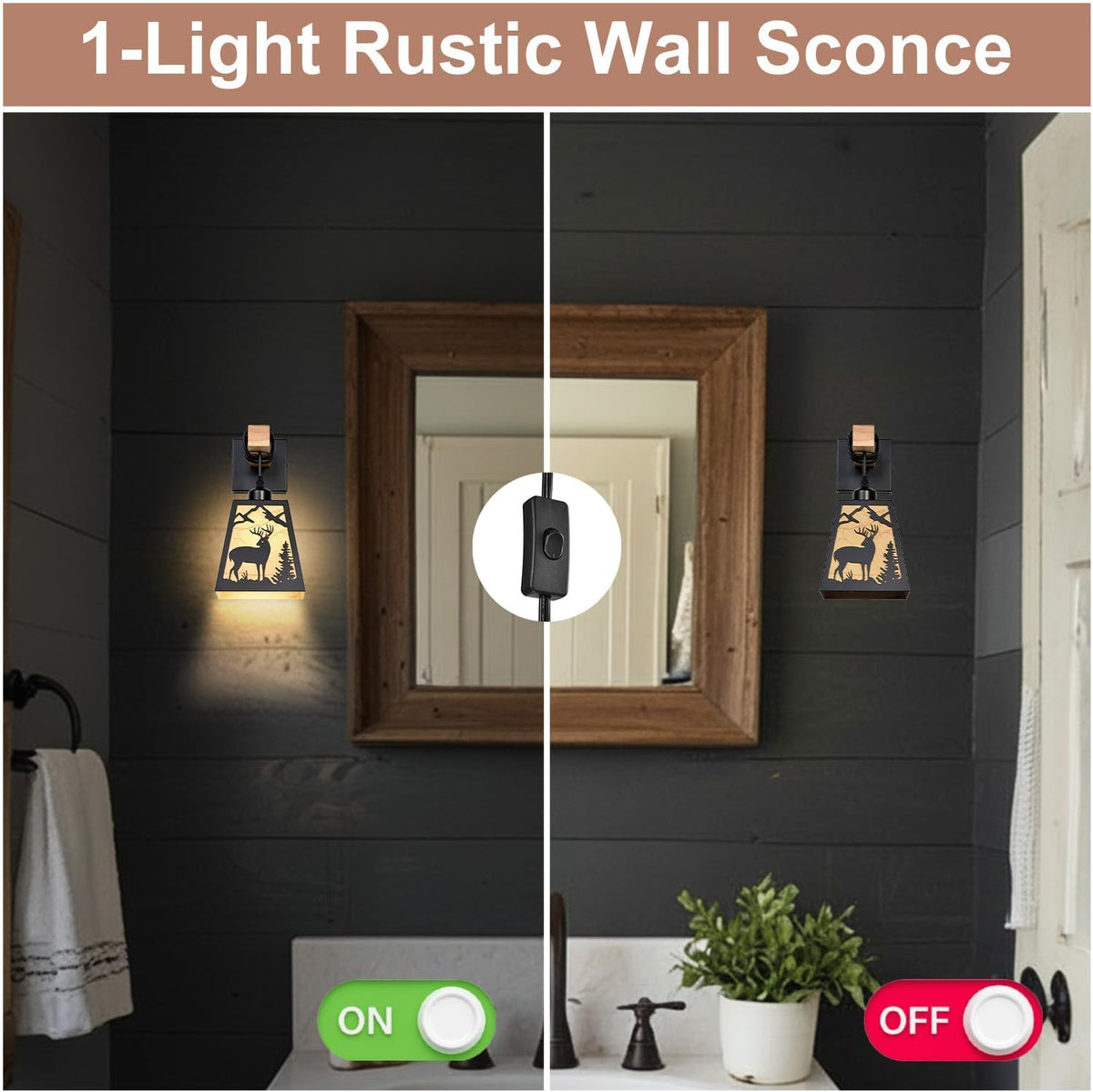 Plug in Wall Sconce,Deer Matte Metal Rustic Wall Sconces,Black Wall Lights,Farmhouse Parchment Paper Shades Wall Sconce Set of Two,Wall Lamps for Bedside,Living Room,Bedroom,Hallway,Bathroom