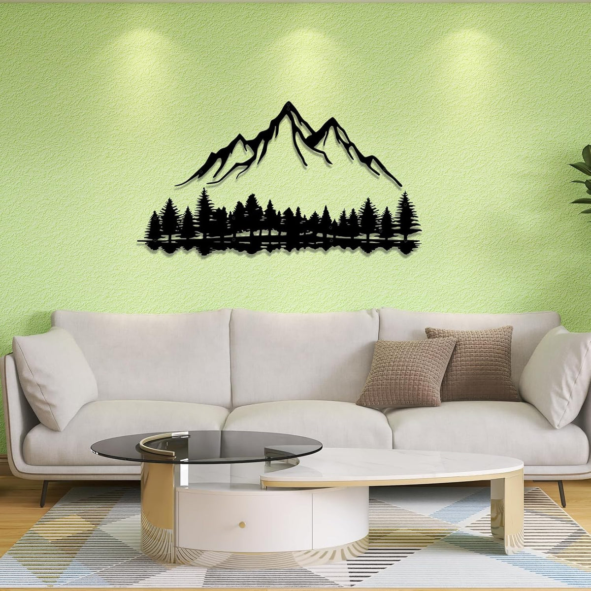 Metal Mountain Scene Wall Decor, Forest Line Drawing Art Sculpture