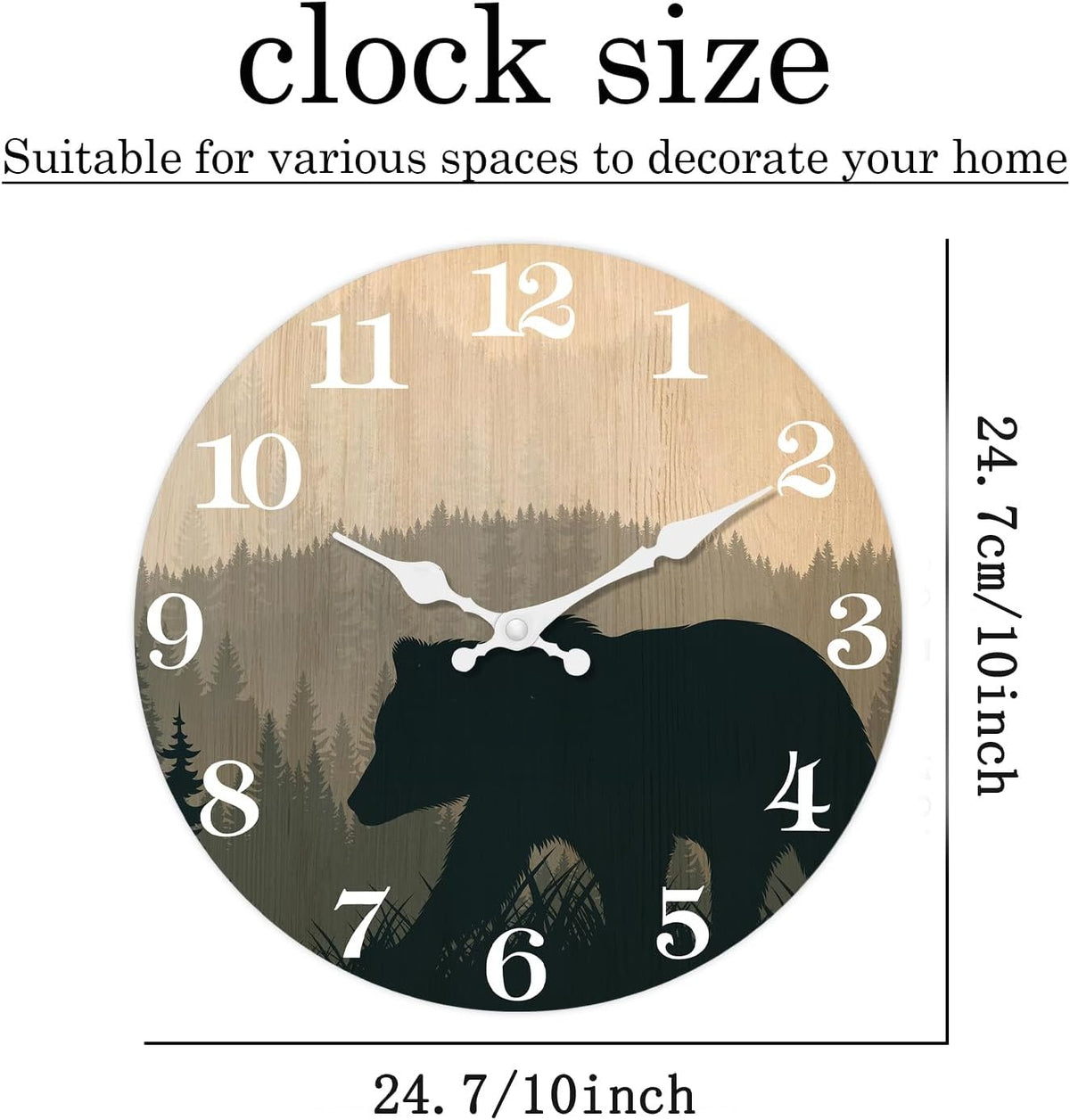 Cabin Bear Wall Clocks Battery Operated 10 Inch Silent