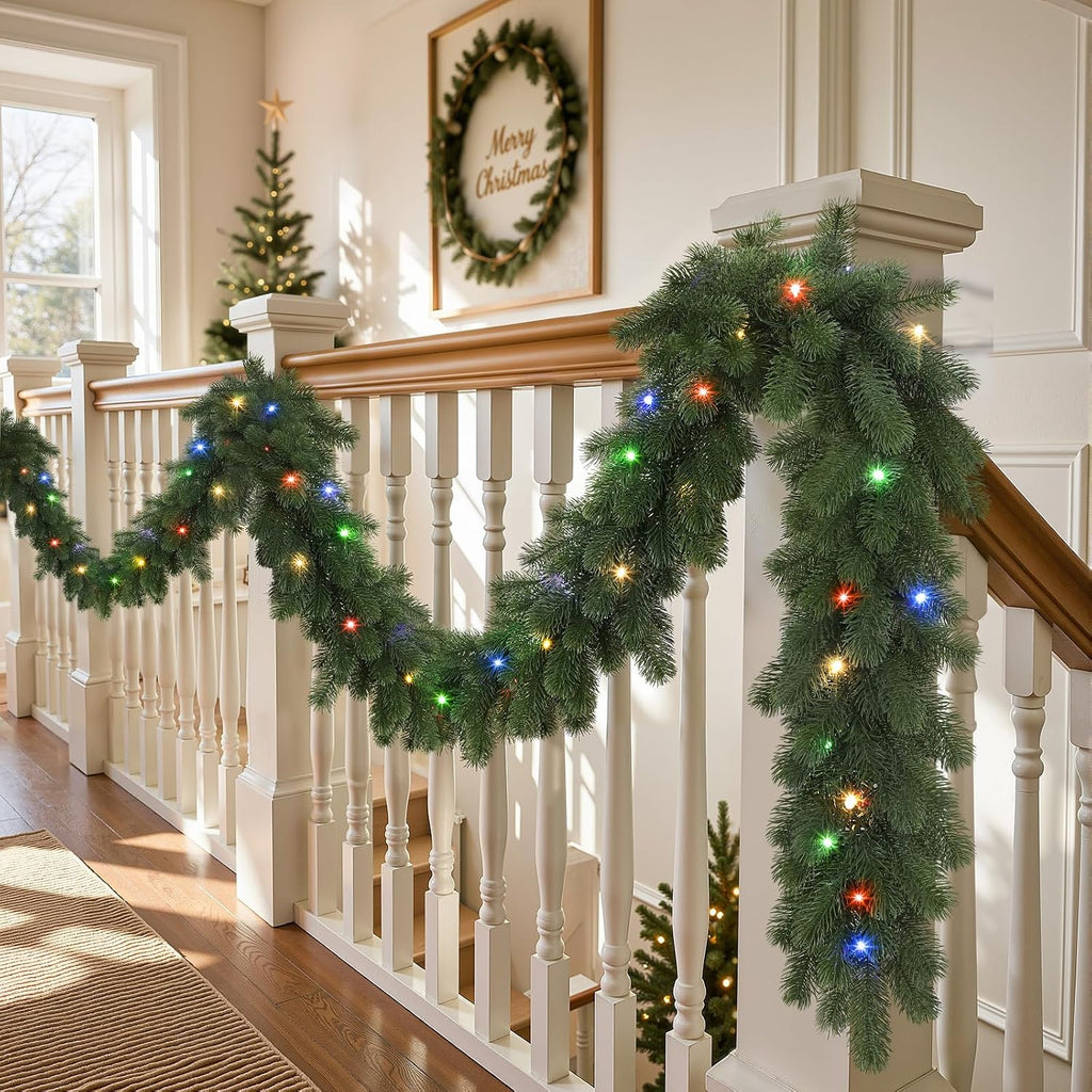 9FT Pre-Lit Christmas Garland, Lighted Norfolk Pine Garland