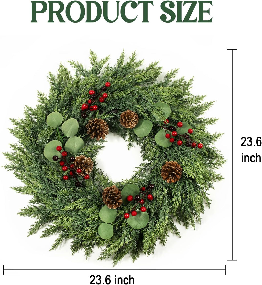 Christmas Decor, 24" Cedar Christmas Wreath with Pinecones