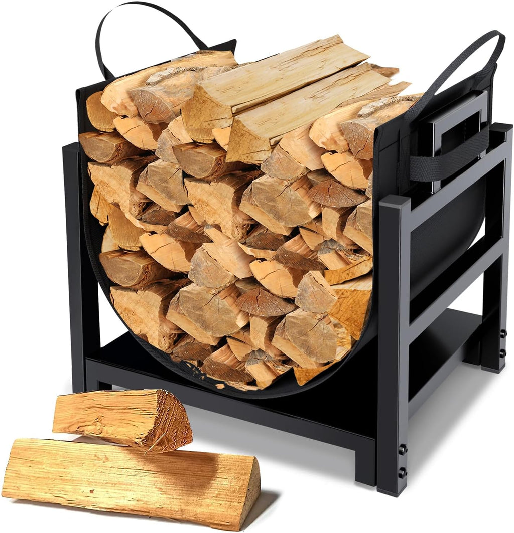 Firewood Rack Log Holder Indoor with Wood Carrier, Powder-Coated Steel Made, Up-Loaded to 110Lb, 18Inch(L) X 13Inch(W) X 17Inch(H)