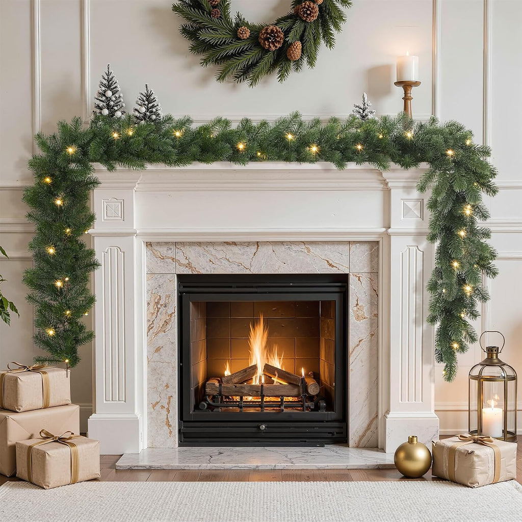 9FT Pre-Lit Christmas Garland, Lighted Norfolk Pine Garland