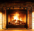 3-Panel Foldable Fireplace Screen, Black Steel Leaf Spark Guard