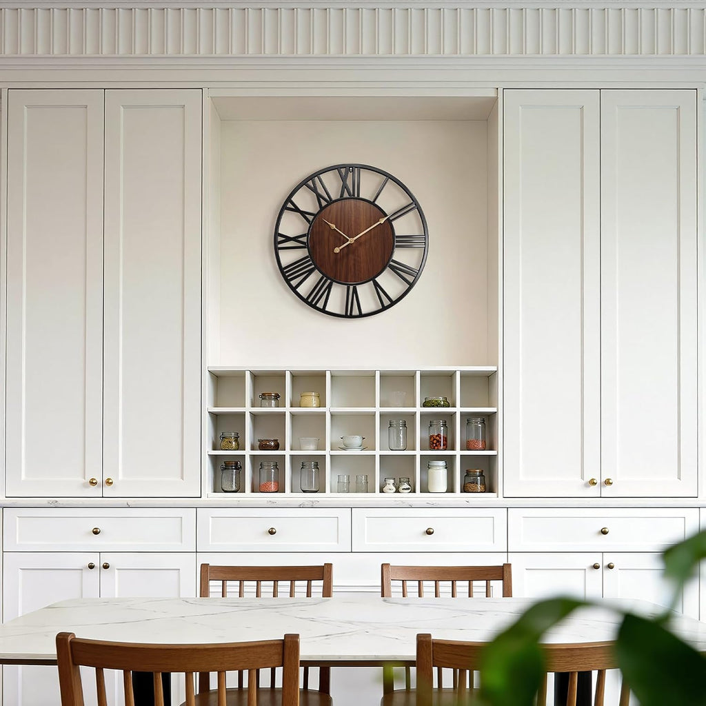 24 Inch Large Wall Clock, Roman Numeral Wood Oversized Wall Clock