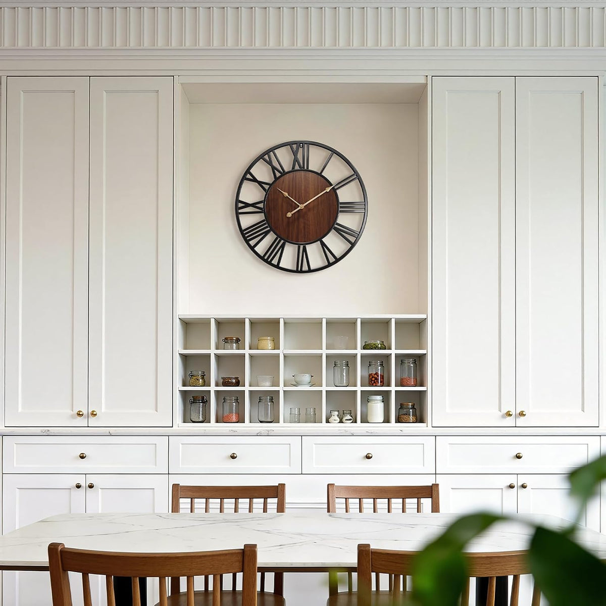 24 Inch Large Wall Clock, Roman Numeral Wood Oversized Wall Clock