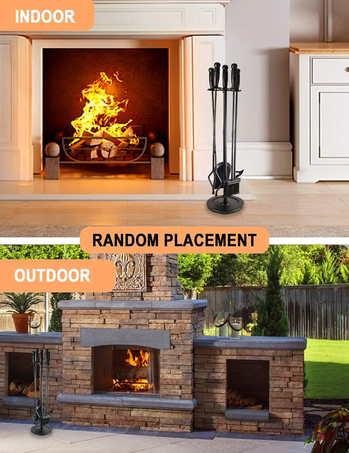 Fireplace Tools 5 Pcs 31.5In Fireplace Tool Set Indoor Fireside Accessories Large Fire Place Tools Set Outdoor Fireplace Kit with Poker Shovel Tongs Brush, Stand