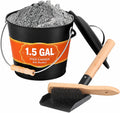 1.5 Gallon Ash Bucket for Fireplace with Lid, Shovel & Hand Brush - Small Heavy Duty Powder-Coated Galvanized Ash Can for Wood Stove, Pellet Stove, Fire Pit & Grill Cleanup Black