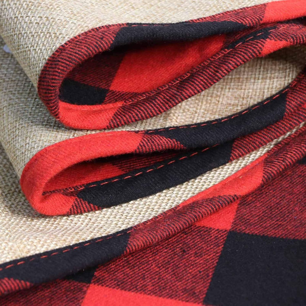 48 Inch Christmas Tree Skirt Red and Black Buffalo Plaid Christmas Tree Skirt, Double Sided Burlap Tree Skirt Snowflake Xmas Tree Skirt for Holiday Rustic Vintage Christmas