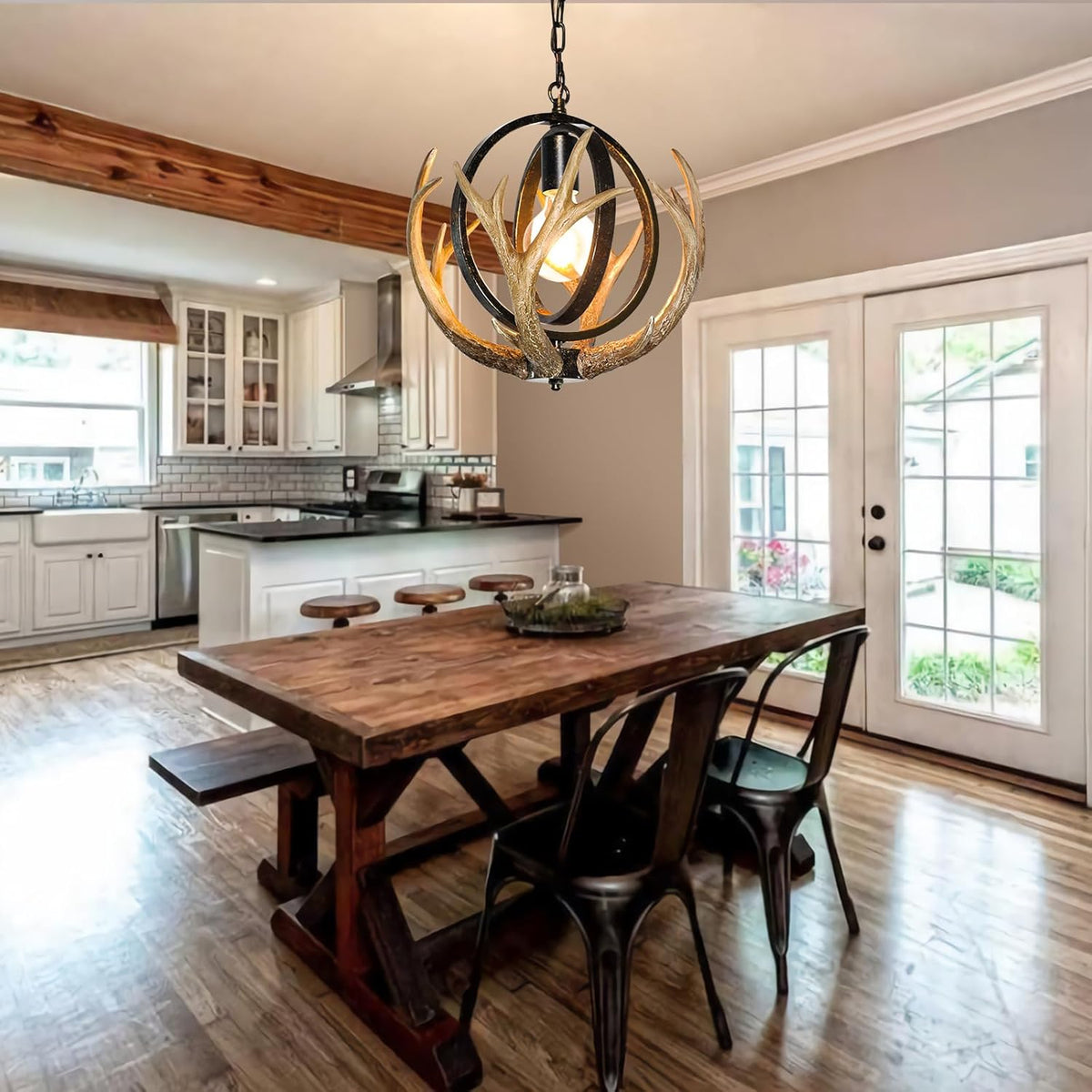 Rustic Antler Chandelier with Resin 4 Antlers for Dining Room