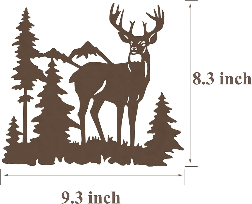 Set of 3 Brown Metal Deer Bear Moose Pine Tree Wall Decor 9.3 Inch, Rustic Cabin Indoor Outdoor Hanging Ornament