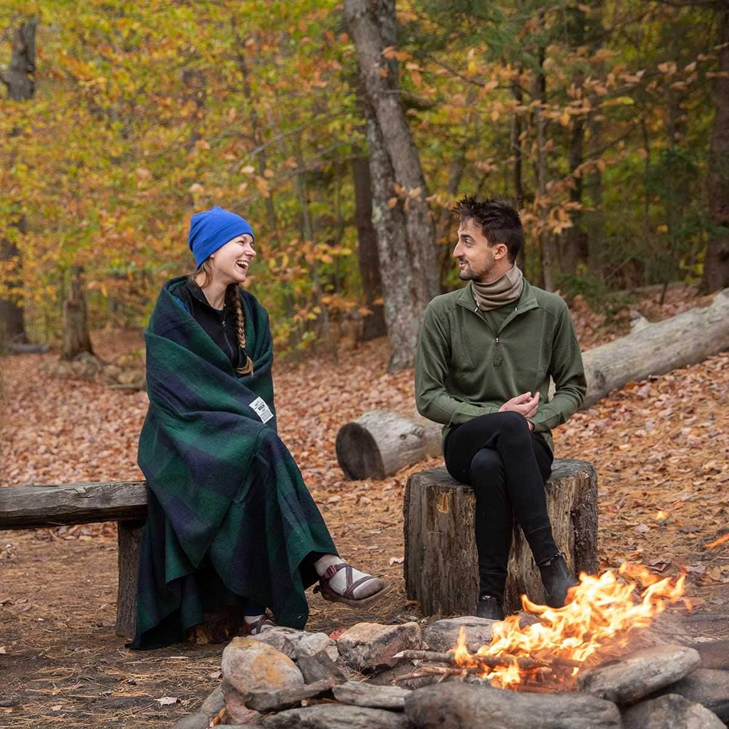 Camp Throw Blanket - 80% Recycled Wool - Buffalo Plaid - Warm Throw Blanket - Thick - Washable - 62W X 80L - Green and Blue Plaid