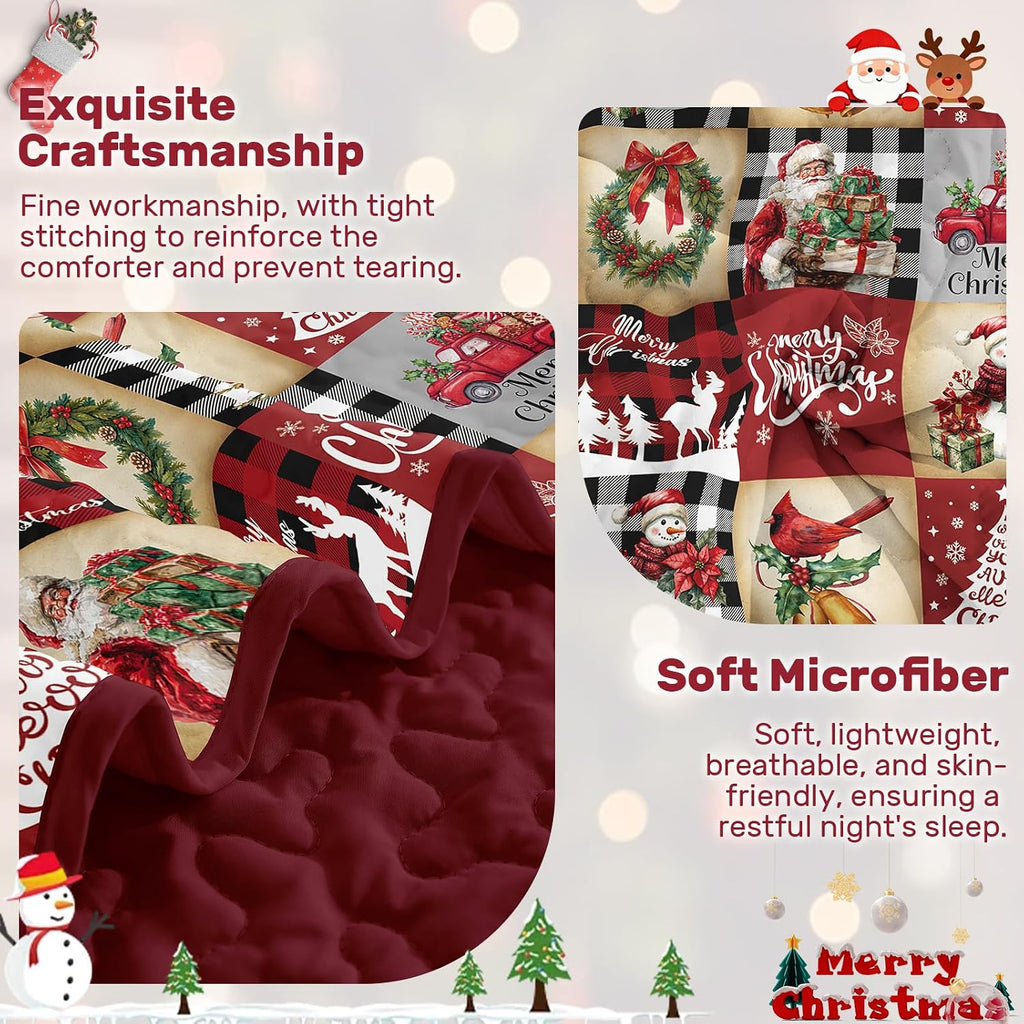 Christmas Quilt Set Queen Size, Red Black Buffalo Plaid Bedspread Coverlet