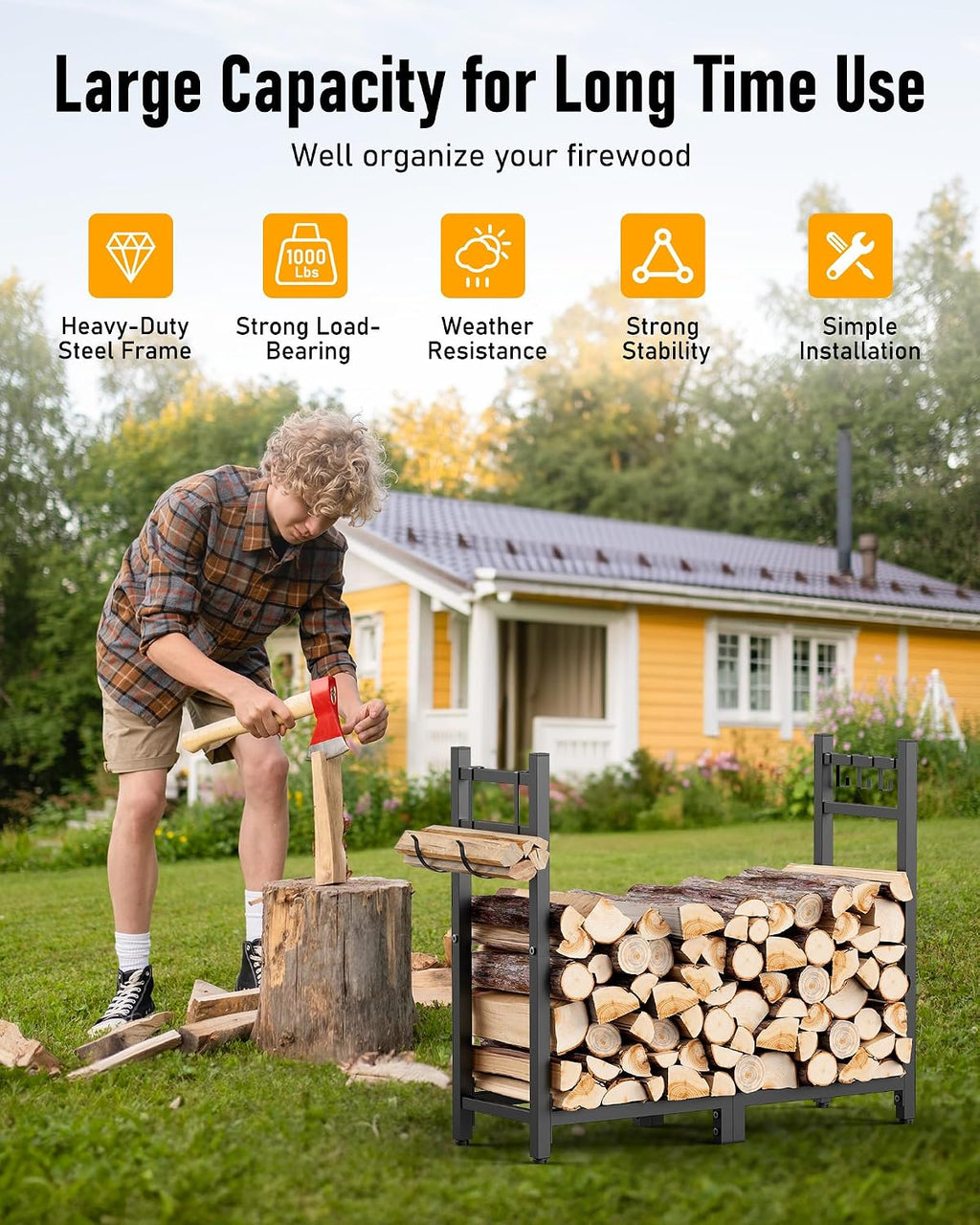34Inch Firewood Rack Indoor with Log Carrier,Outdoor Wood Rack for Firewood