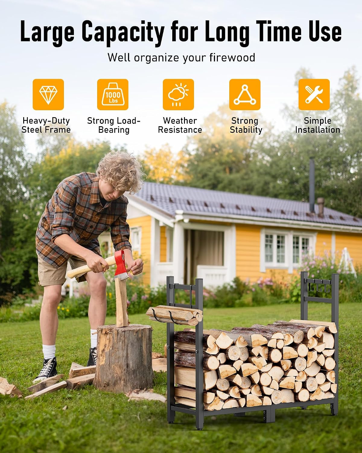34Inch Firewood Rack Indoor with Log Carrier,Outdoor Wood Rack for Firewood