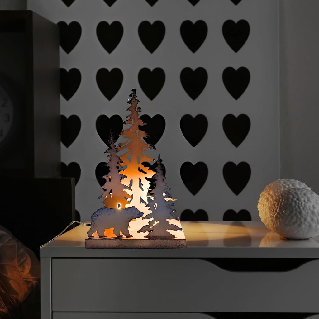 Rustic Metal Bear Silhouette Table Lamp – Forest-Inspired Night Light for Cabin, Lodge, and Woodland Décor