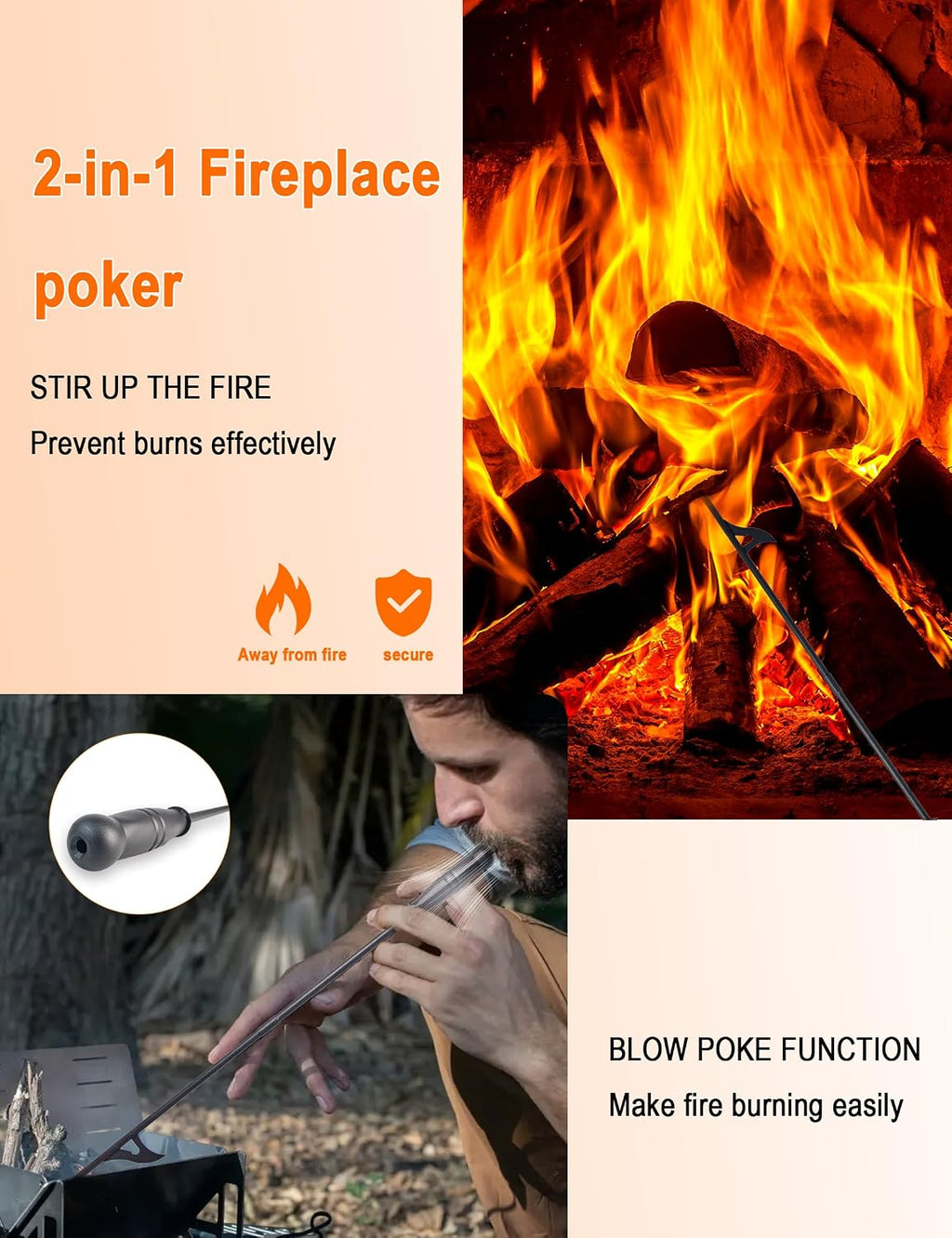 Fireplace Tools 5 Pcs 31.5In Fireplace Tool Set Indoor Fireside Accessories Large Fire Place Tools Set Outdoor Fireplace Kit with Poker Shovel Tongs Brush, Stand