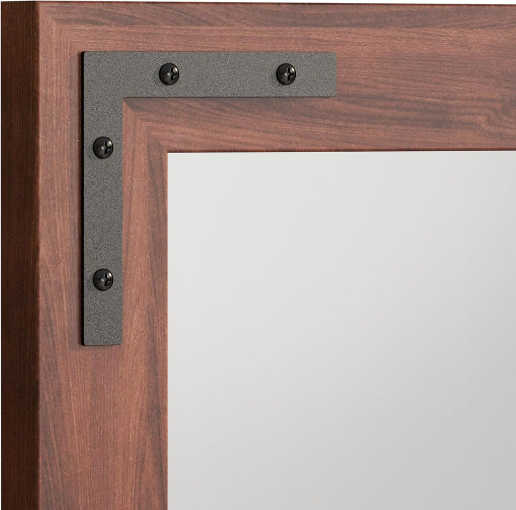 Rustic Wood Framed Mirror 24 X 32 Inch, Natural Dark Brown Wooden Rectangle Bathroom Vanity Wall Mirror for Farmhouse Boho Decor, 1/4-Inch Shatterproof Glass | Waterproof