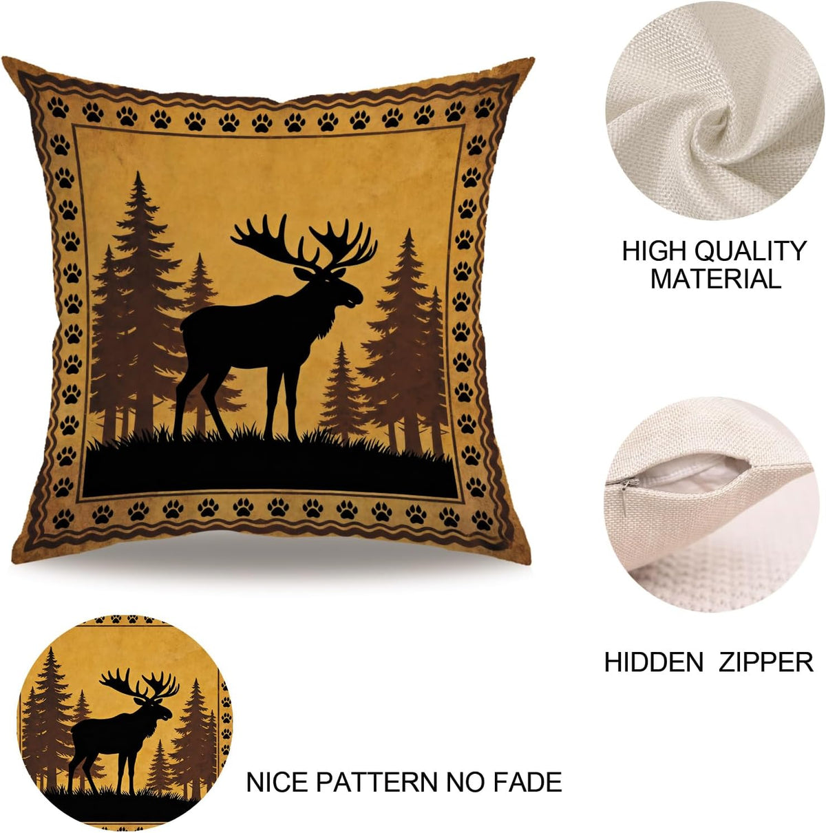 Rustic Wildlife Pillow Covers 18X18 Inch Set of 4, Moose Bear Wolf Cabin Decor Throw Pillow Cases, Farmhouse Vintage Forest Animal Cushion Covers for Living Room Sofa Rustic Home Decor (Brown)