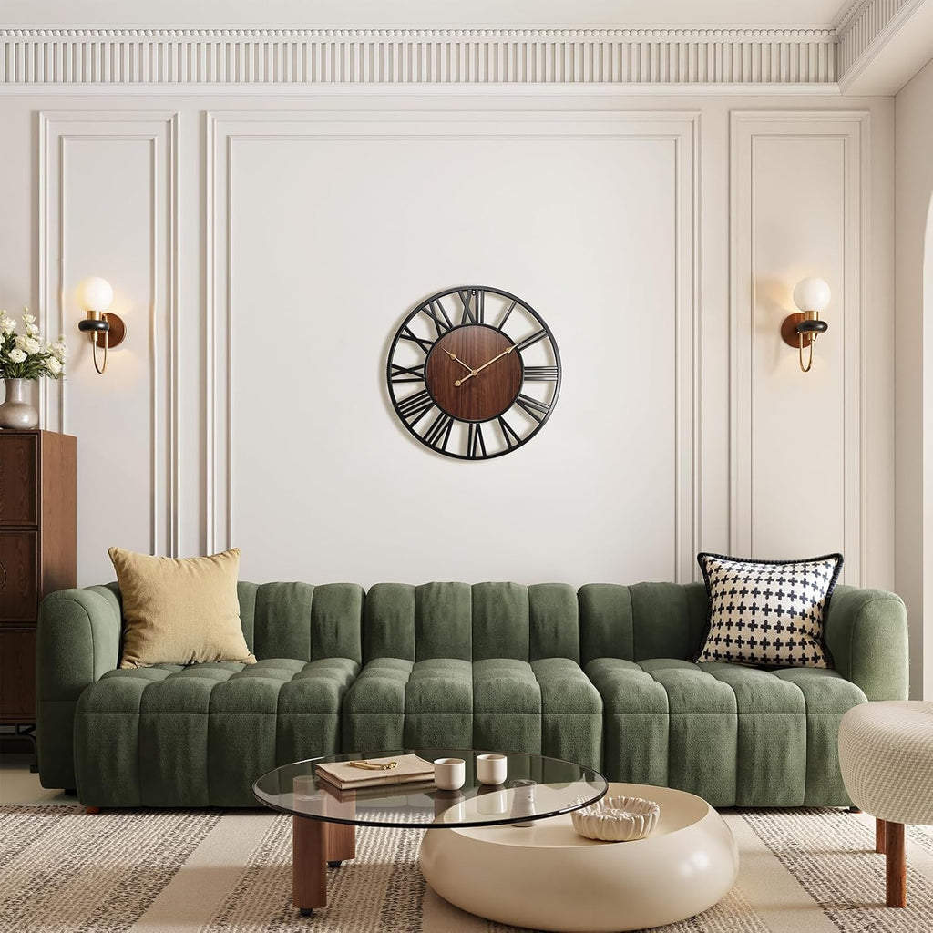 24 Inch Large Wall Clock, Roman Numeral Wood Oversized Wall Clock