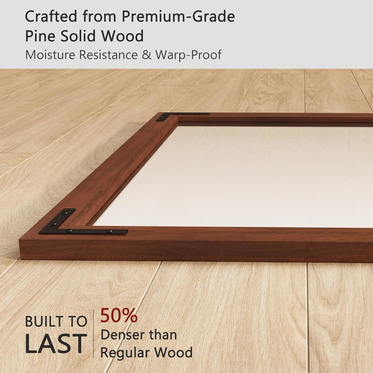 Rustic Wood Framed Mirror 24 X 32 Inch, Natural Dark Brown Wooden Rectangle Bathroom Vanity Wall Mirror for Farmhouse Boho Decor, 1/4-Inch Shatterproof Glass | Waterproof