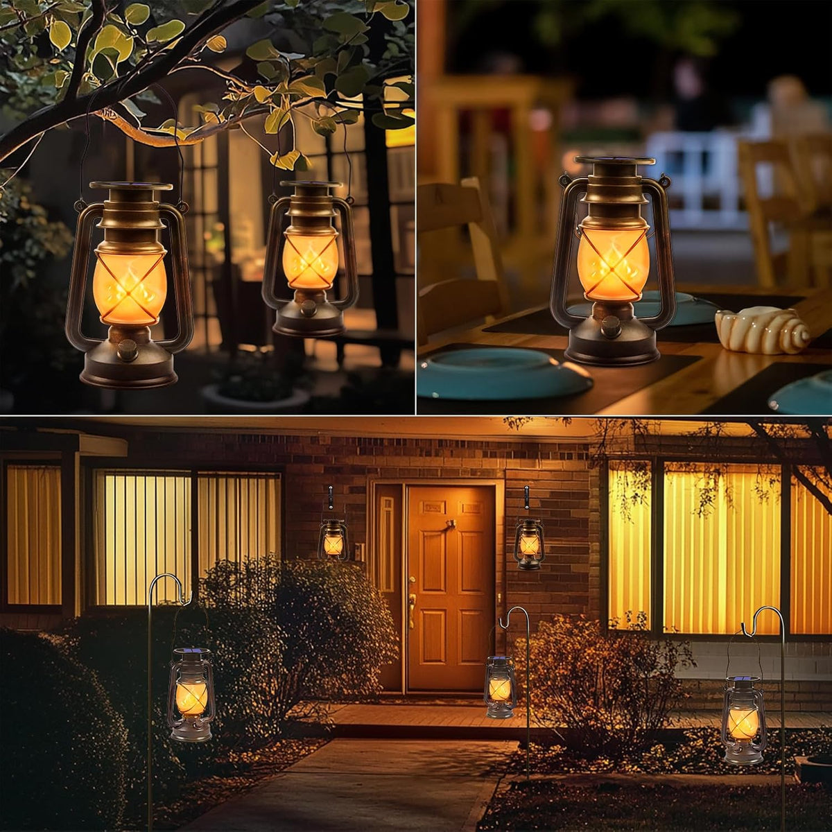 Solar Lanterns Outdoor Waterproof, 4 Pack Vintage LED Hanging Lights